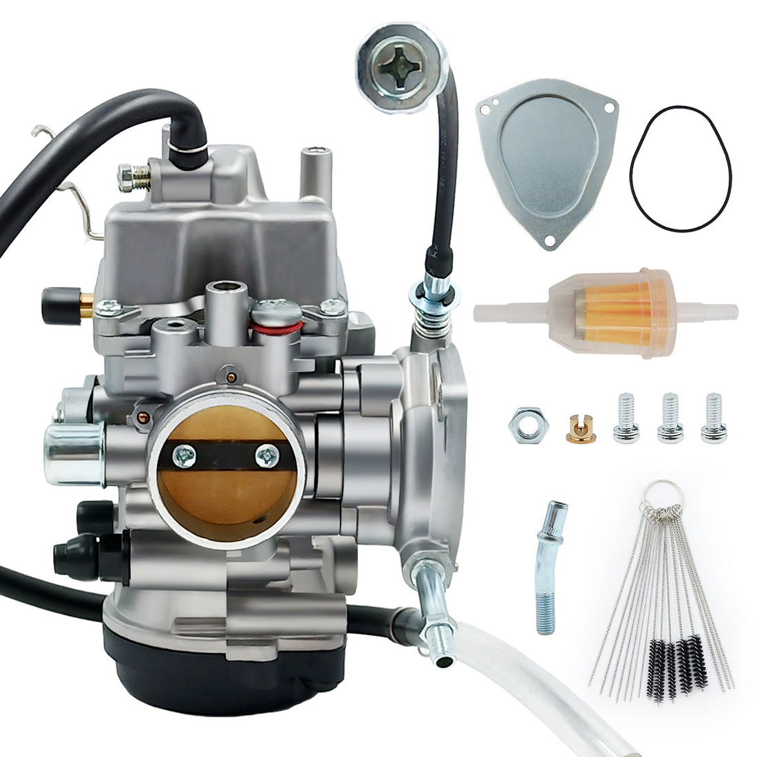 Carburetor for Yamaha 250 350 400 450 Kodiak Big Bear Grizzly Wolverine 2000-2014 YFM400 450 4X4 4WD ATV Carb Kit (come with cleaning tools and fuel filter) replacement part and troubleshooting guide