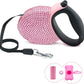 Triumilynn Rhinestone Retractable Dog Leash Bling 10ft, Cat Walking Leash Pink for Small Breed, Gift Waste Bags Dispenser Included, 360° Tangle-Free