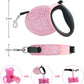 Triumilynn Rhinestone Retractable Dog Leash Bling 10ft, Cat Walking Leash Pink for Small Breed, Gift Waste Bags Dispenser Included, 360° Tangle-Free