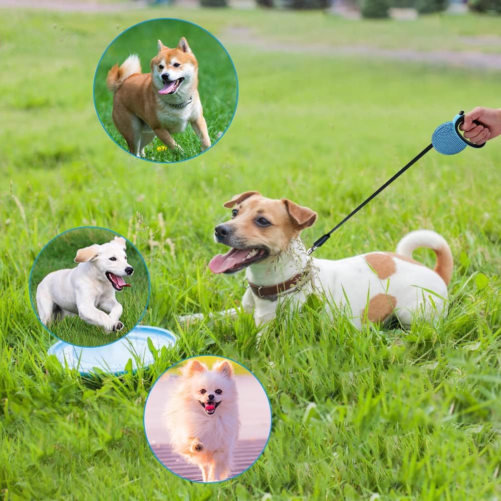 Triumilynn Blue Rhinestone Retractable Dog Leash for Small Medium Dog Cat up to 44lbs with Waste Bags Dispenser, 360° Tangle-Free, One Button Release & Lock Function