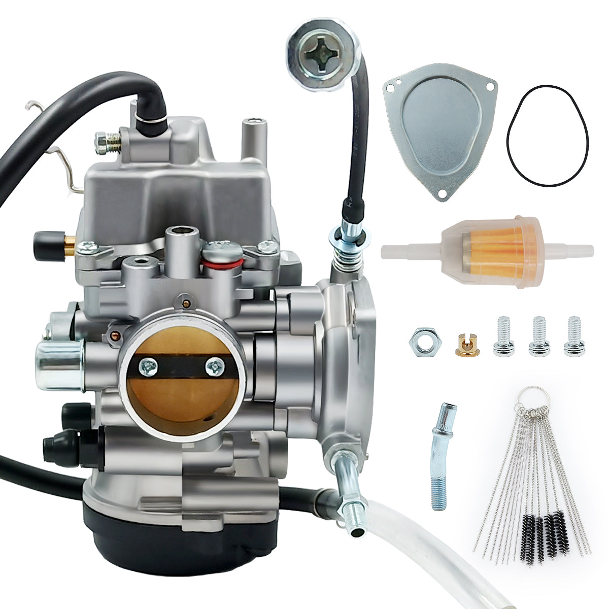 Triumilynn Carburetor for Yamaha 250 350 400 450 Kodiak Big Bear Grizzly Wolverine 2000-2014 YFM400 450 4X4 4WD ATV Carb Kit (come with cleaning tools and fuel filter)