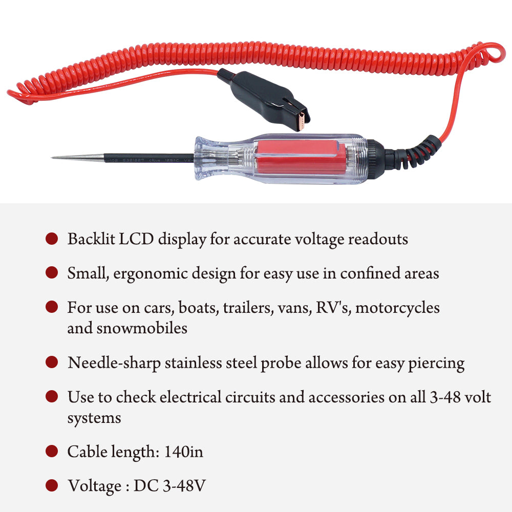 Triumilynn Automotive Test Light 3-48V Digital Circuit Tester for Car Truck Vehicles Auto Electrical Tester with Stainless Probe