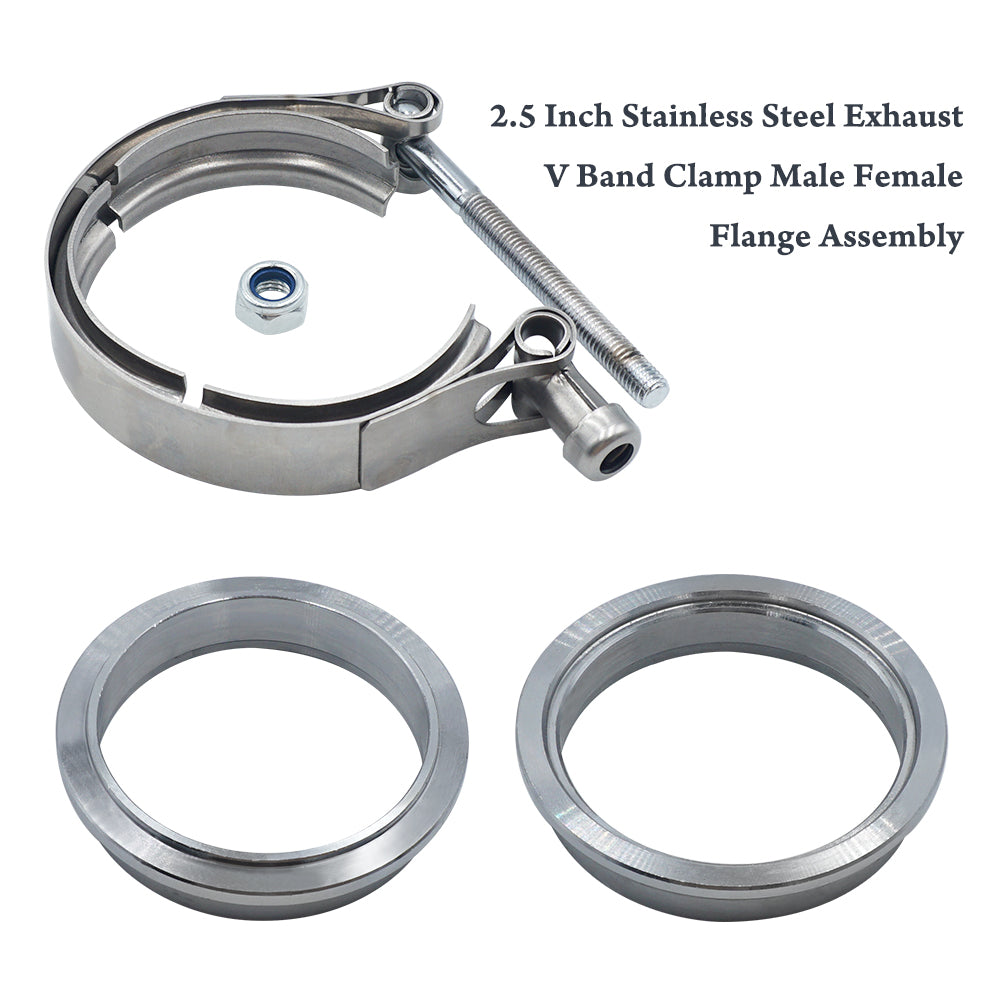 Triumilynn 2.5 Inch Stainless Steel Exhaust V Band Clamp Male Female Flange Mild Steel Exhaust V Band Clamp for Turbo Downpipes Exhaust Systems