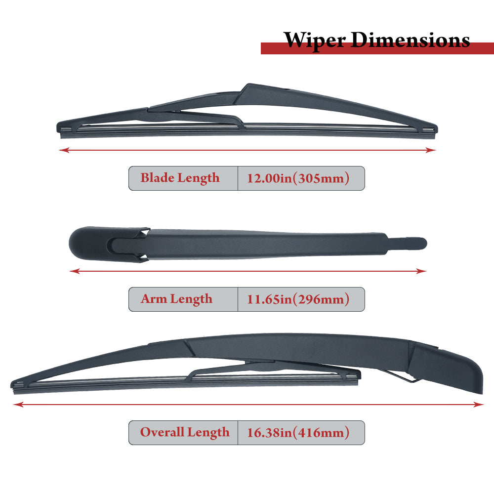 Triumilynn Rear Windsheild Wiper Arm Blade for Nissan Rogue 2008-2013 Nissan Juke 2011-2016 No.: 28780-JM00A, 12" Back Wiper