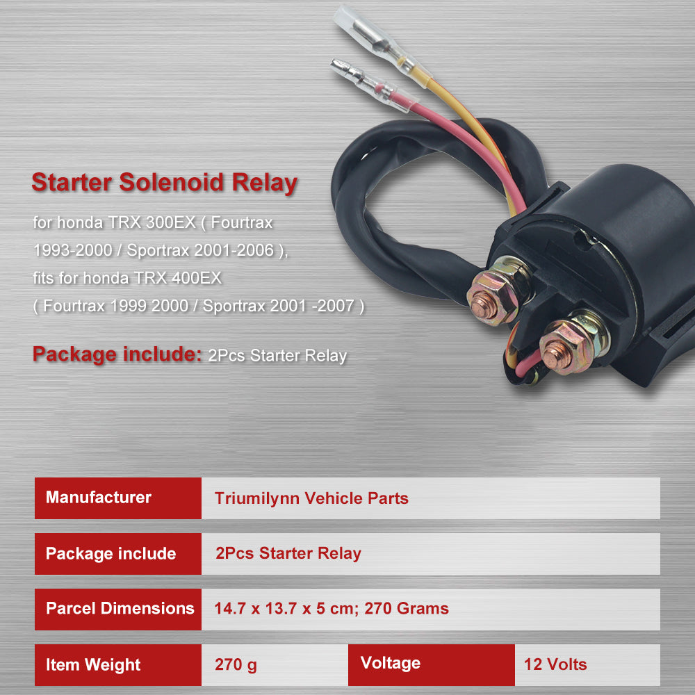Triumilynn 2Pcs Starter Solenoid Relay 35850-HM3-000 for Honda TRX300EX TRX400EX FOURTRAX SPORTRAX 1993-2007 Starter Solenoid